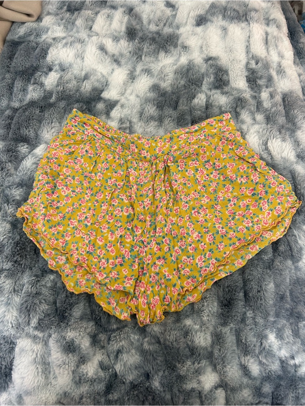 Billabong Yellow Floral High-Waist Ruffle Shorts